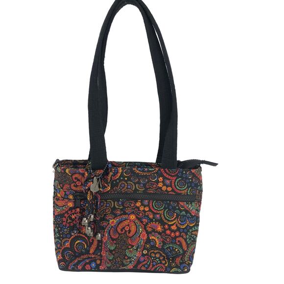 Donna Sharp purse Royal Paisley Tote Black & Multi Color plus Charm - Picture 2 of 10